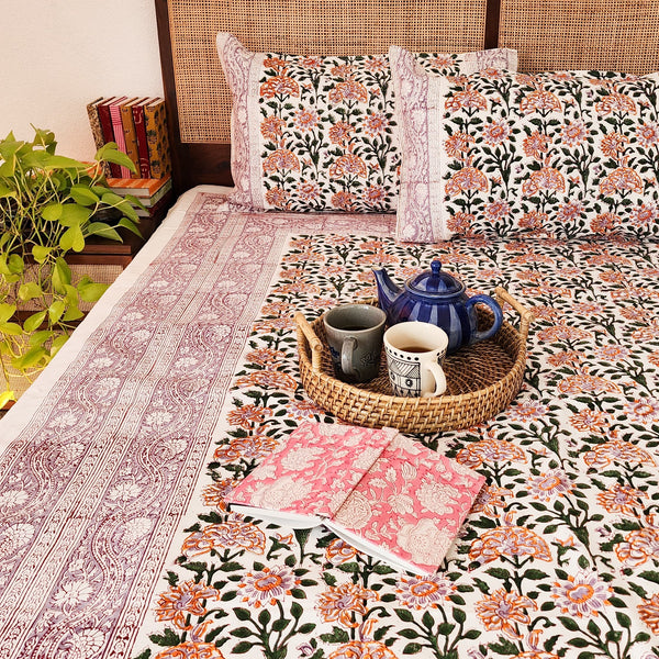 DUSKY SKY - Pure Cotton Hand Block Printed Jaipuri Bedsheet