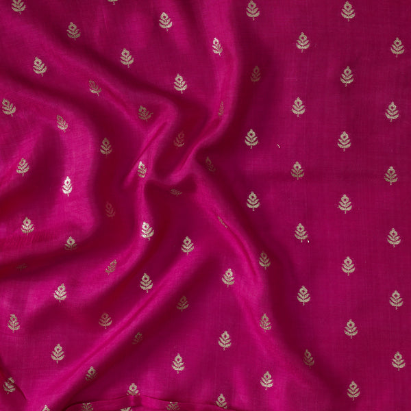 Dola Silk Royal Pink With Silver Zari Flower Motif Hand Woven Fabric