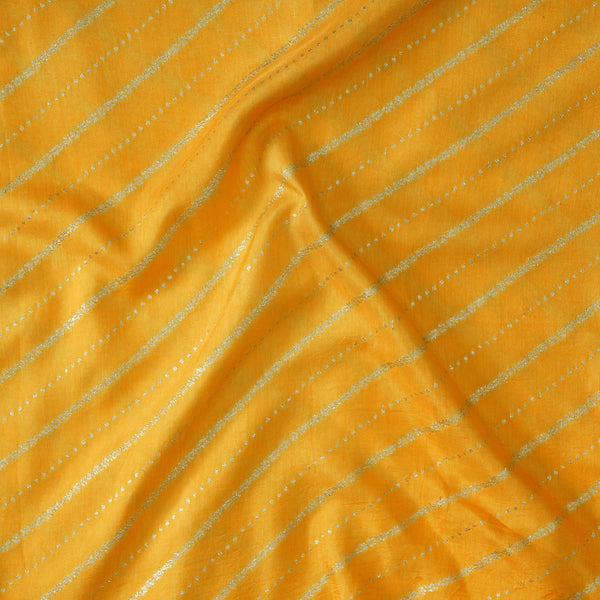 Dola Silk Royal Yellow With Golden Zari Horizontal Stripes Hand Woven Fabric