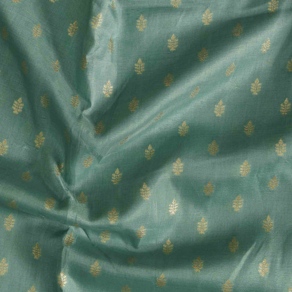 Dola Silk Sea Blue With Golden Zari Tiny Flower Motif Hand Woven Fabric