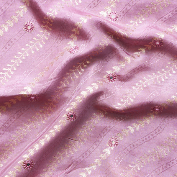 Dola Silk Zari With Mirror Work Light Purple Fabric