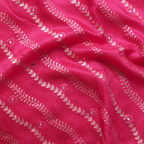 Dola Silk Zari With Mirror Work Pink Fabric