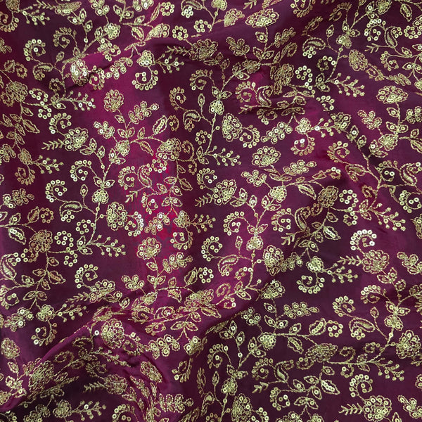 Embroidery Dola Silk Dark Lavender With Golden Fabric