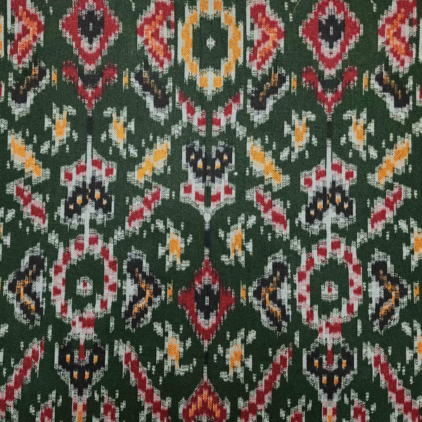 PreCut 1.40 Meter Flex Cotton Patola  Blackish Green Intricate Design Print Fabric