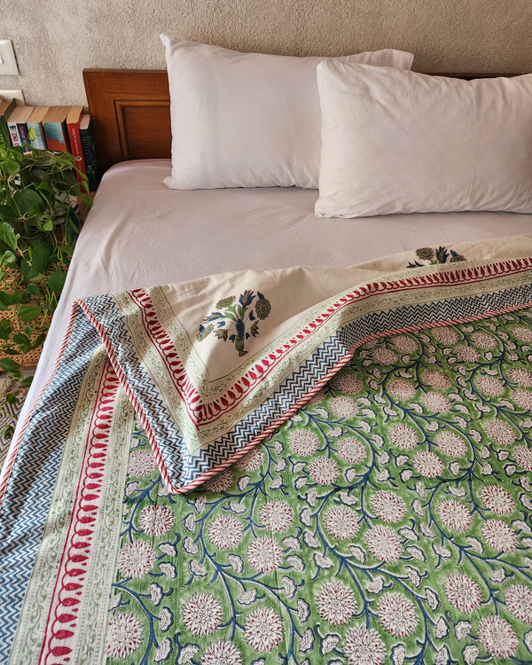 GULZAR - Pure Cotton Soft Hand Block Printed Double Bed Reversible Dohar Blanket