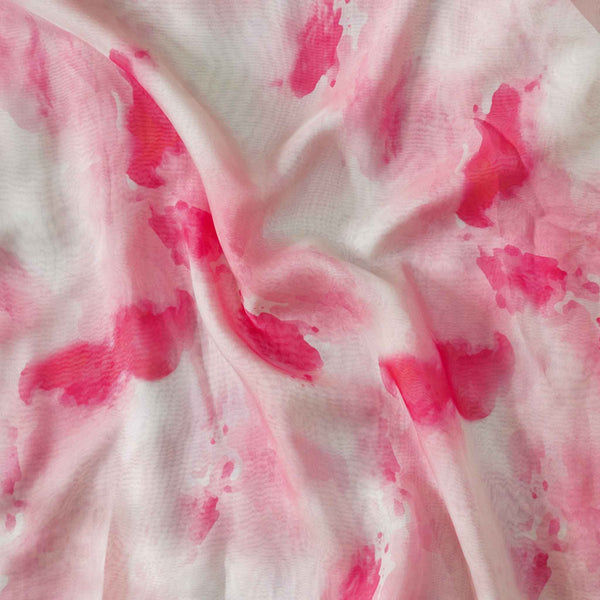 Pre Cut (1.85 Meter) Georgette Rich And Flowy Shades Of Pink Abstract Fabric