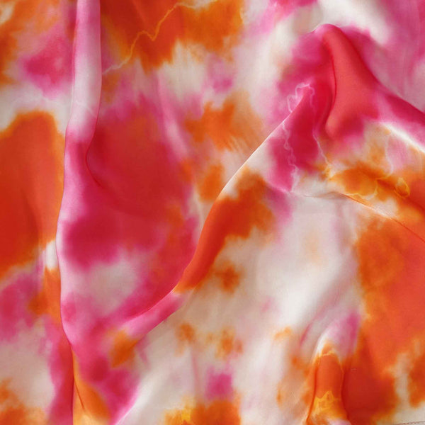 Pre-cut 1.70 meter Georgette Rich And Flowy Shades Of Pink And Orange Abstract Fabric