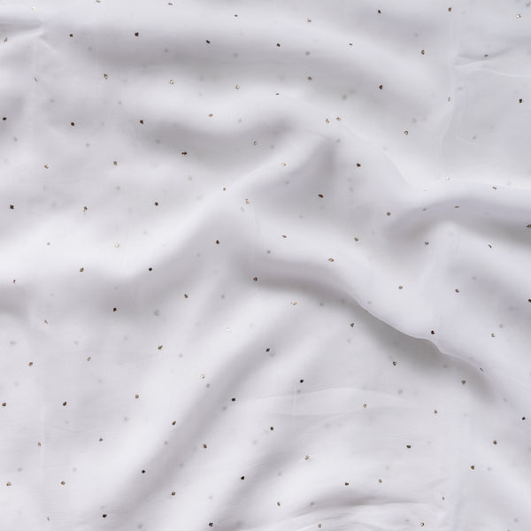 Georgette White With Golden Zari Dots Fabric