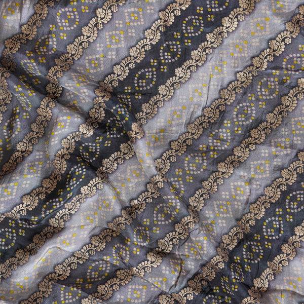 Grey Heavy Crepe Jaquard Golden Design Fabric