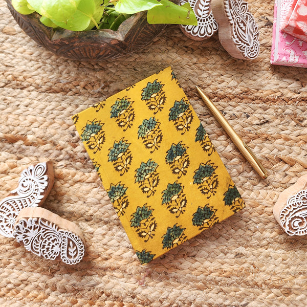 Handmade Upcycled Ajrak Yellow With Green  Dairy