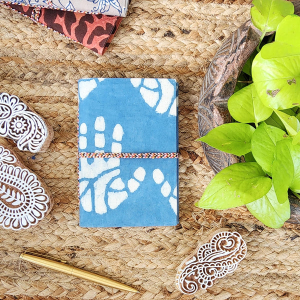 Handmade Upcycled Dabu Blue With White Hand Bahi Diary A6