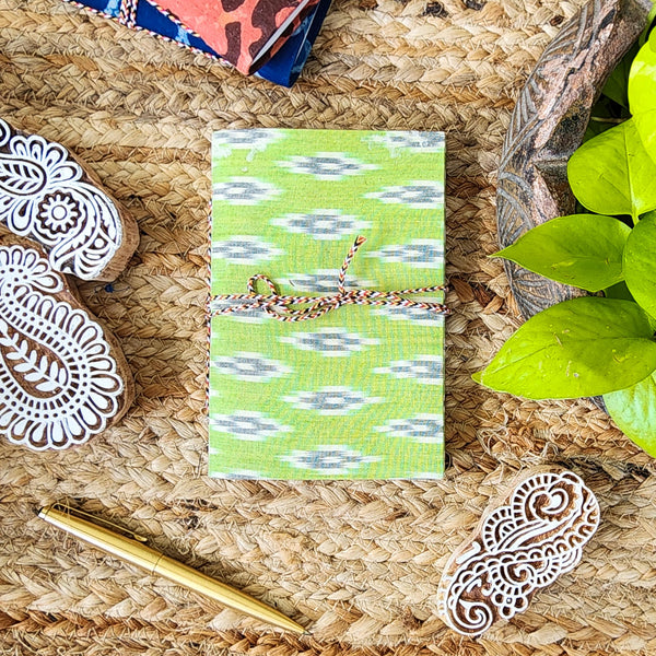 Handmade Upcycled Ikkat Green With Grey Bahi Diary