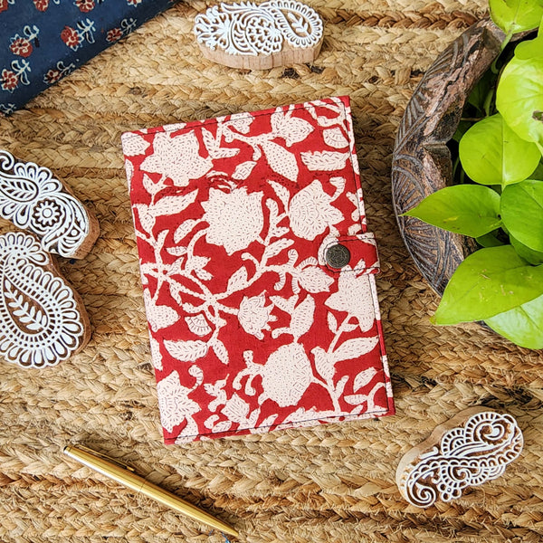 Handmade Upcycled Jaipuri Red With White Flower Jaal Notepad Planner