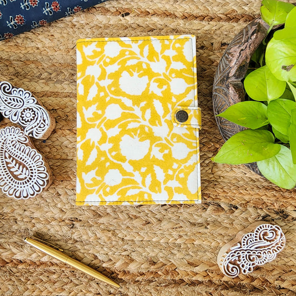 Handmade Upcycled Jaipuri Yellow With White Flower Jaal Notepad Planner