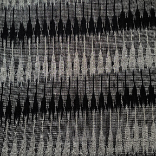 Pure Cotton Ikkat With Shades Of Black And Grey Horizontal Weaves Woven Fabric