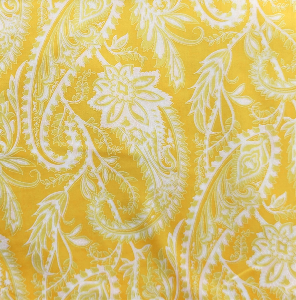 Pre Cut (1.65 Meter) Pure Cotton Screen Print Yellow And White Big Kairi Jaal Fabric