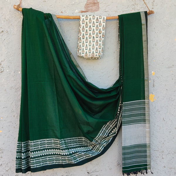 Anika-Pure Cotton Handloom  Green Saree