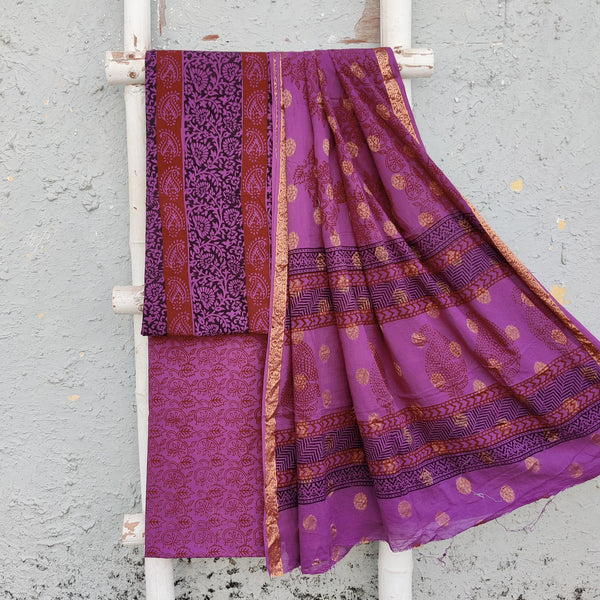 Bagh-E-Wafa-Pure Cotton Purple With Maroon Border Top And Purple With Maroon Flower Jaal Bottom And Cotton Dupatta Unstitched Suit