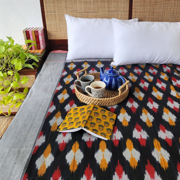 ITWAAR - Pure Cotton Ikkat Woven Bedsheet No Pillow Covers