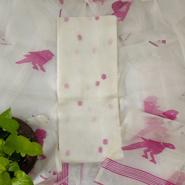 JAMDANI-Jamdani White With Pink Top And Jamdani Intricate Design Dupatta