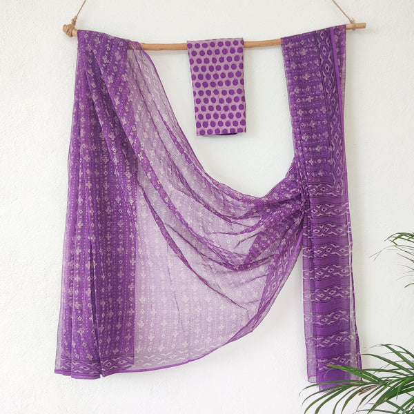 KOTA DORI-Purple With White Flower Design  Saree