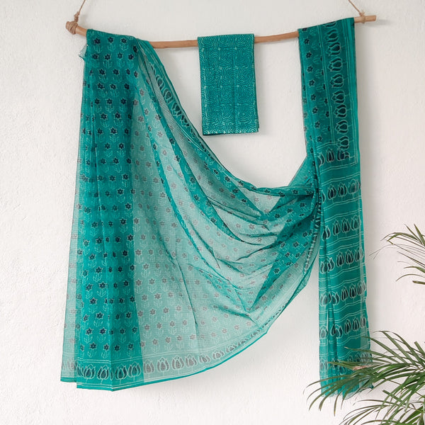 KOTA DORI-Teal Green With White And Black Design Saree