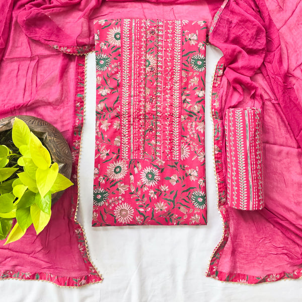 MAAN MOHINI -Pure Cotton Printed Top With Embroidered Yoke And Chiffon Dupatta