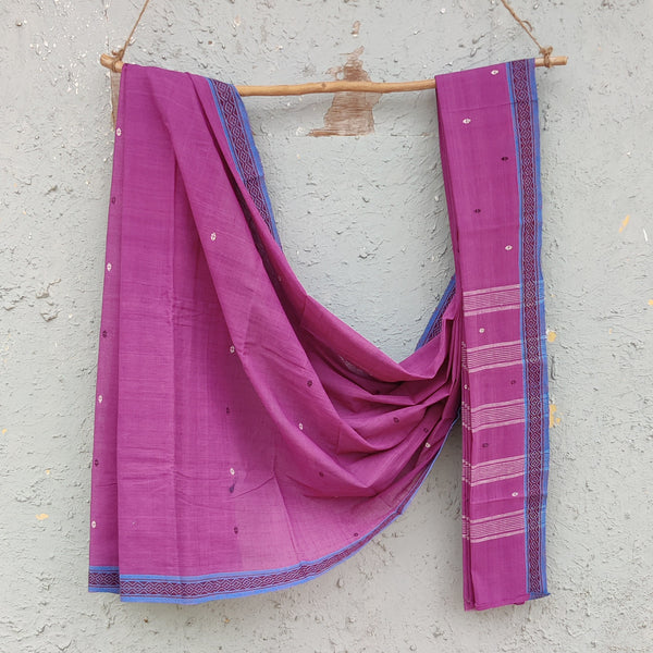 MALKHA-Handloom Pink With Blue And Cream Saree