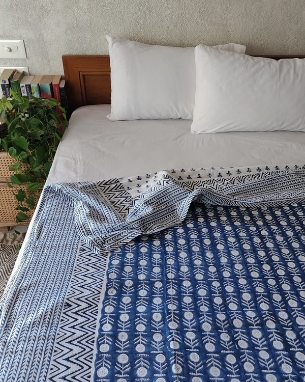 MIRAYA - Pure Cotton Soft Hand Block Printed Double Bed Reversible Dohar Blanket