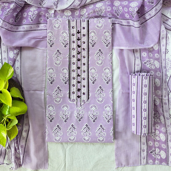 MUDRA - Pure Cotton lavender Embroided Nack suit