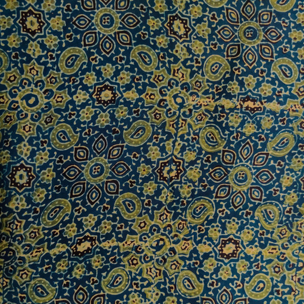 Pre Cut (1.10 Meter) Modal Silk Ajrak Persian Blue With Scintillating Stars Hand Block Print Fabric