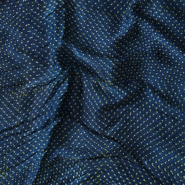 Modal Silk Blue With White And Green And Black Tiny Dots  Fabric