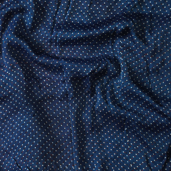 Modal Silk Blue With White And Red And Black Tiny Dots  Fabric