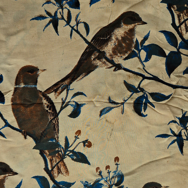 Modal Silk Kalamkari Cream With Brown Sparrow Birds  screen Print Fabric