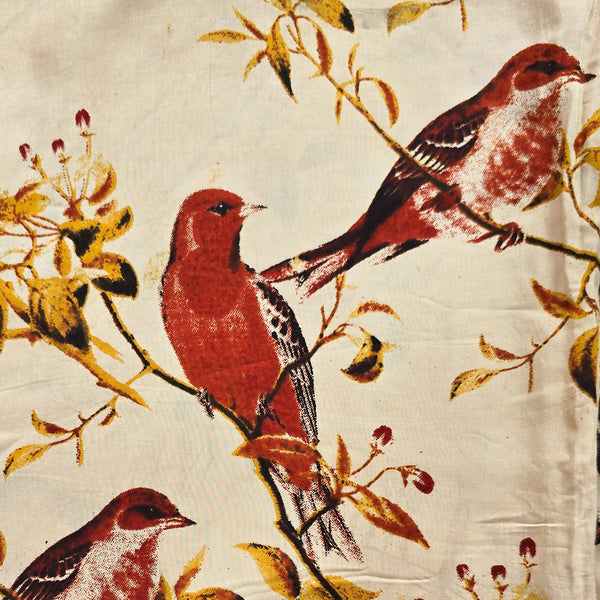 Modal Silk Kalamkari Cream With Rust Red Sparrow Birds Screen Print Fabric