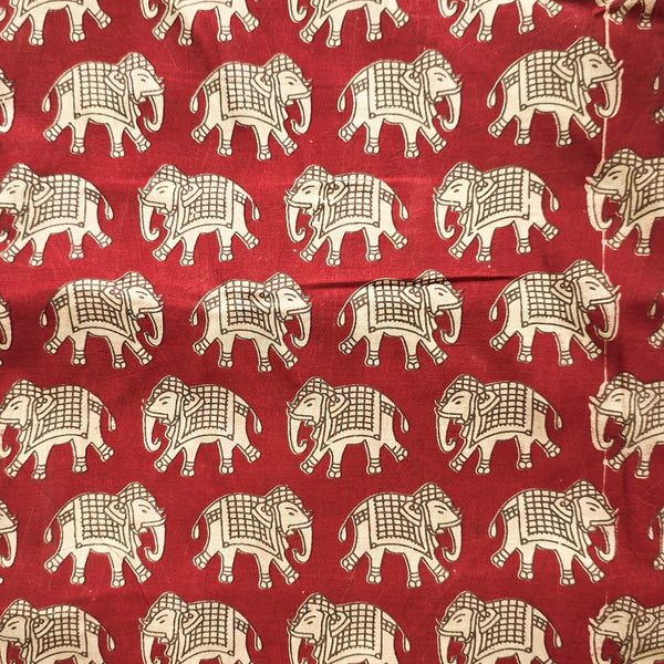 Modal Silk Kalamkari Red With Elephant Screen Print Fabric