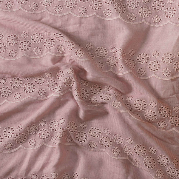 ( Pre-Cut 2.30 Meter ) (Width 46 Inches) Mul Rayon Cotton Pastel Plum Mauve With Hakoba Scallops Hand Woven Fabric