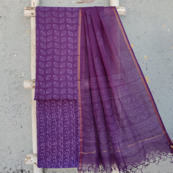 NAMRATA-Pure Cotton Dabu Purple With Design Top And Cotton Bottom Purple Design Kota Dori Dupatta