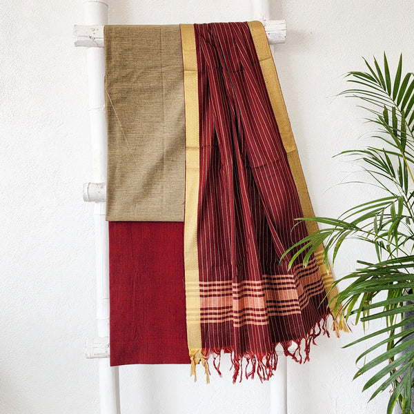 NAYANTARA - Pure South Cotton Handloom Set Grey Maroon