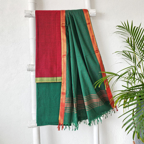 NAYANTARA - Pure South Cotton Handloom Set Maroon Green