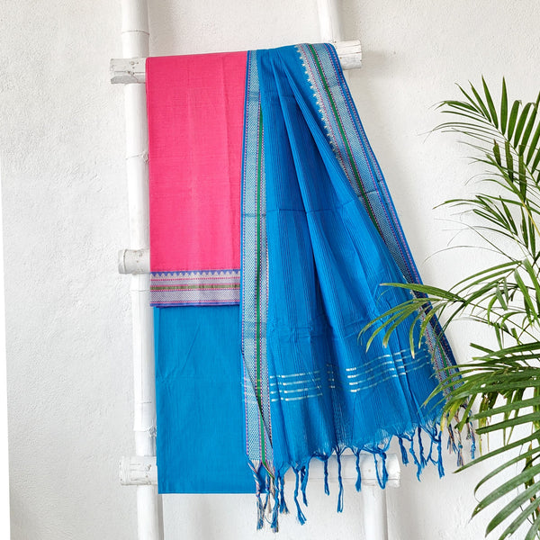 NAYANTARA - Pure South Cotton Handloom Set Pink Blue