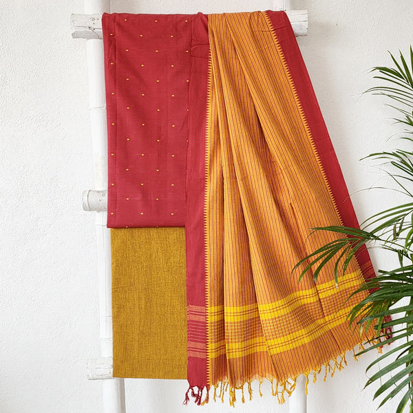 NAYANTARA - Pure South Cotton Handloom Sets Red Yellow