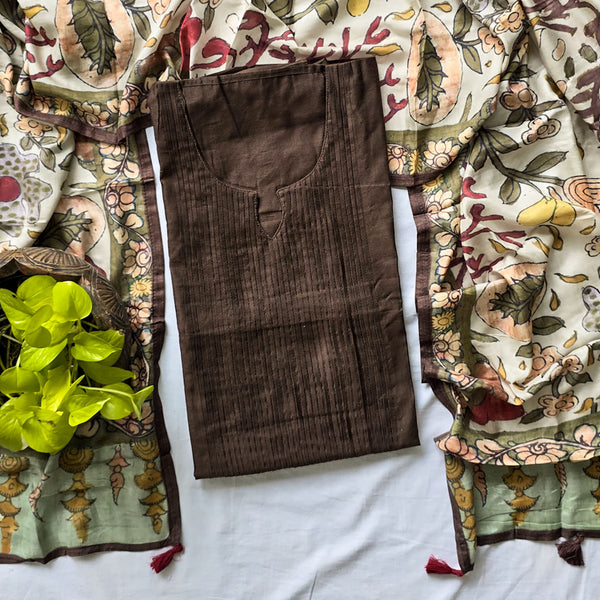 NIHIRA-Cotton Silk Brown top With Digital Print Satin Dupatta