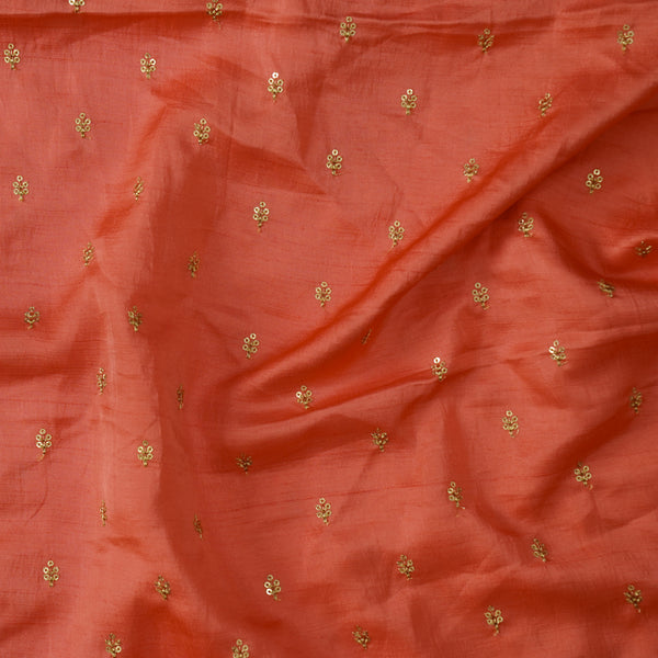 Nysa Silk Peach With Golden Embroidery Design Hand Woven Fabric