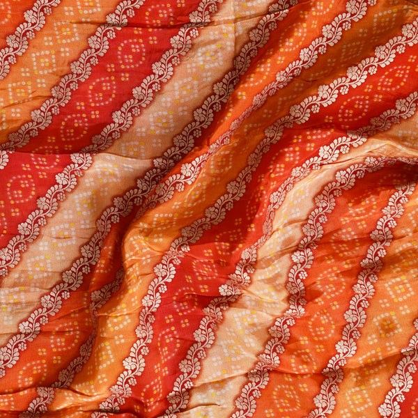 Orange Heavy Crepe Jaquard Golden Design Fabric