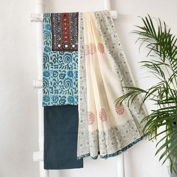 PARAMPARA - Pure Cotton Dabu Kutch Yoke Set Blue