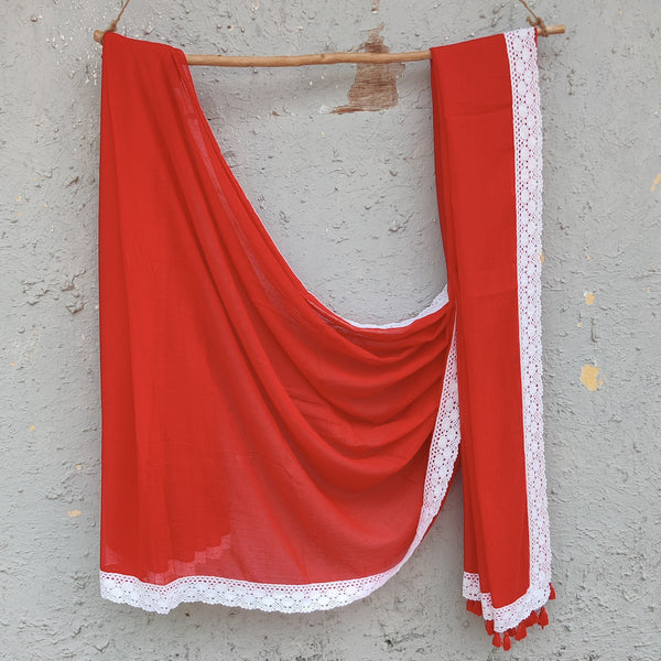 PIKU - Lace Mul Saree Red