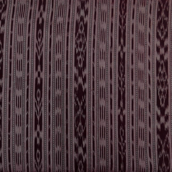 ( Pre-Cut 2.45 Meter)  Pure Cotton Sambhalpuri Ikkat Grey Brown Stripes Handwoven Fabric