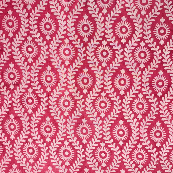 ( PRE-CUT 0.80 CM ) Pure Cotton Dabu Pink With White Creeper Leaves Jaal Hand BlocK Print Fabric