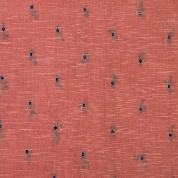 ( PRE-CUT 0.80 CM ) Pure Cotton Handloom Peach With Blue Dots Hand Woven Fabric